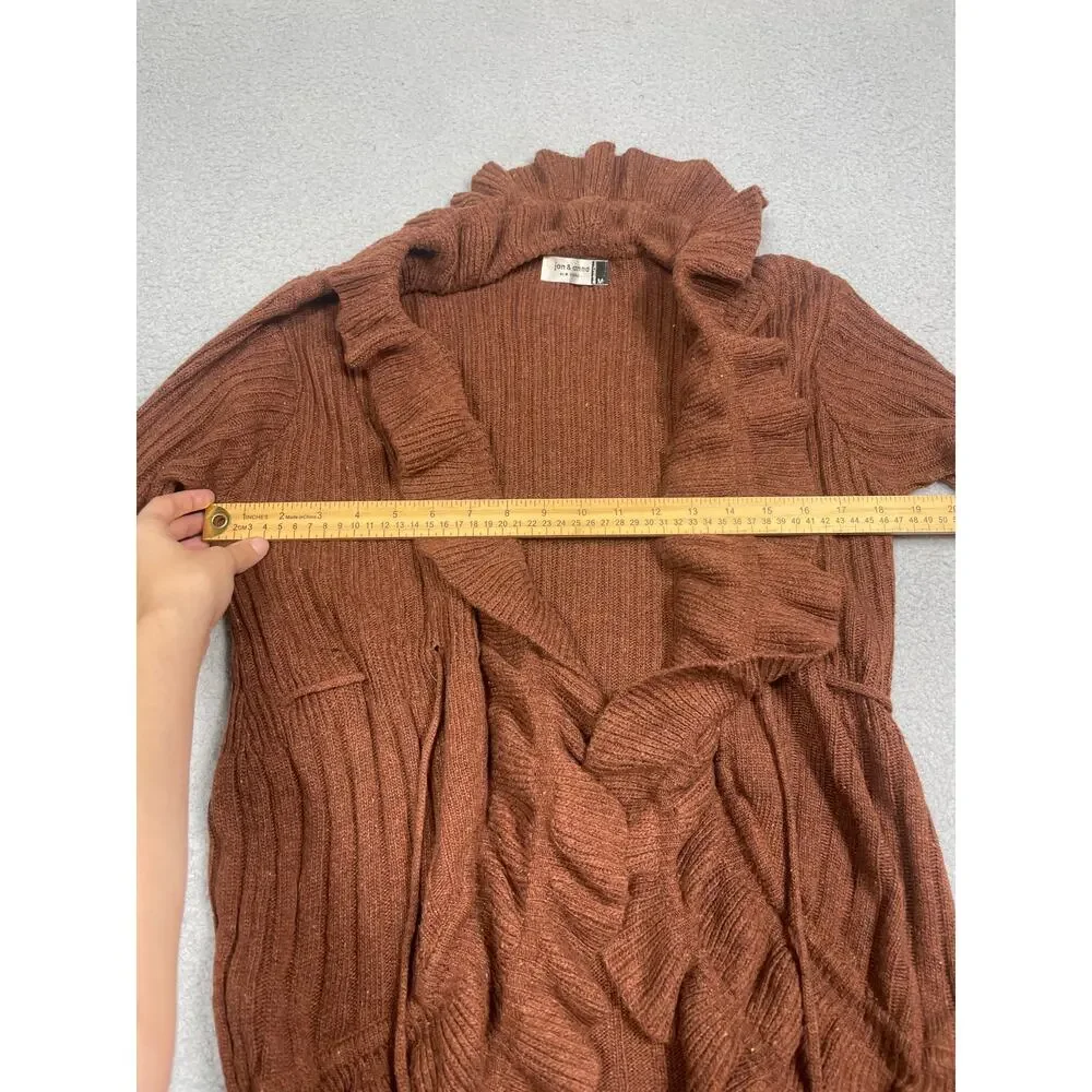 Jon & Anna Womens Size M Brown Ruffle Cardigan Sweater drawstring tie - Picture 4 of 11